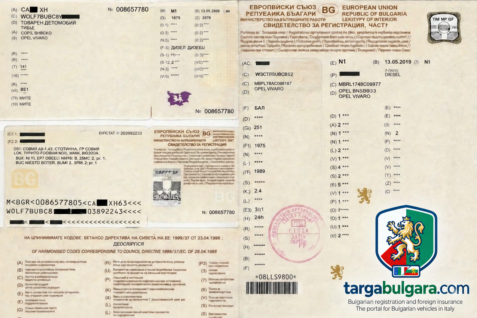 Bulgarian foreign registration and insurance documents for use in Italy