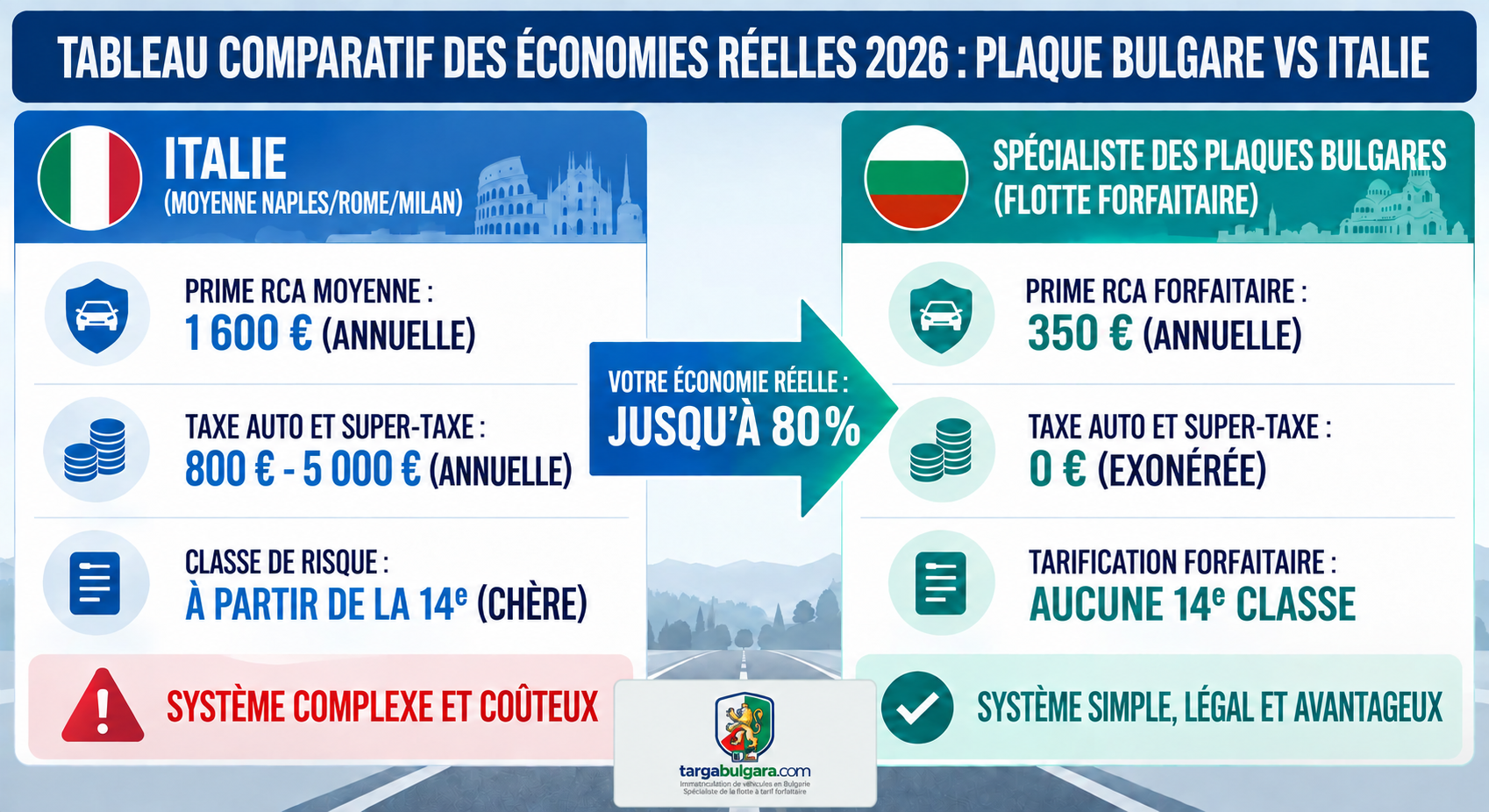 Comparaison des économies 2026 entre plaque bulgare et coûts italiens à Naples, Rome et Milan