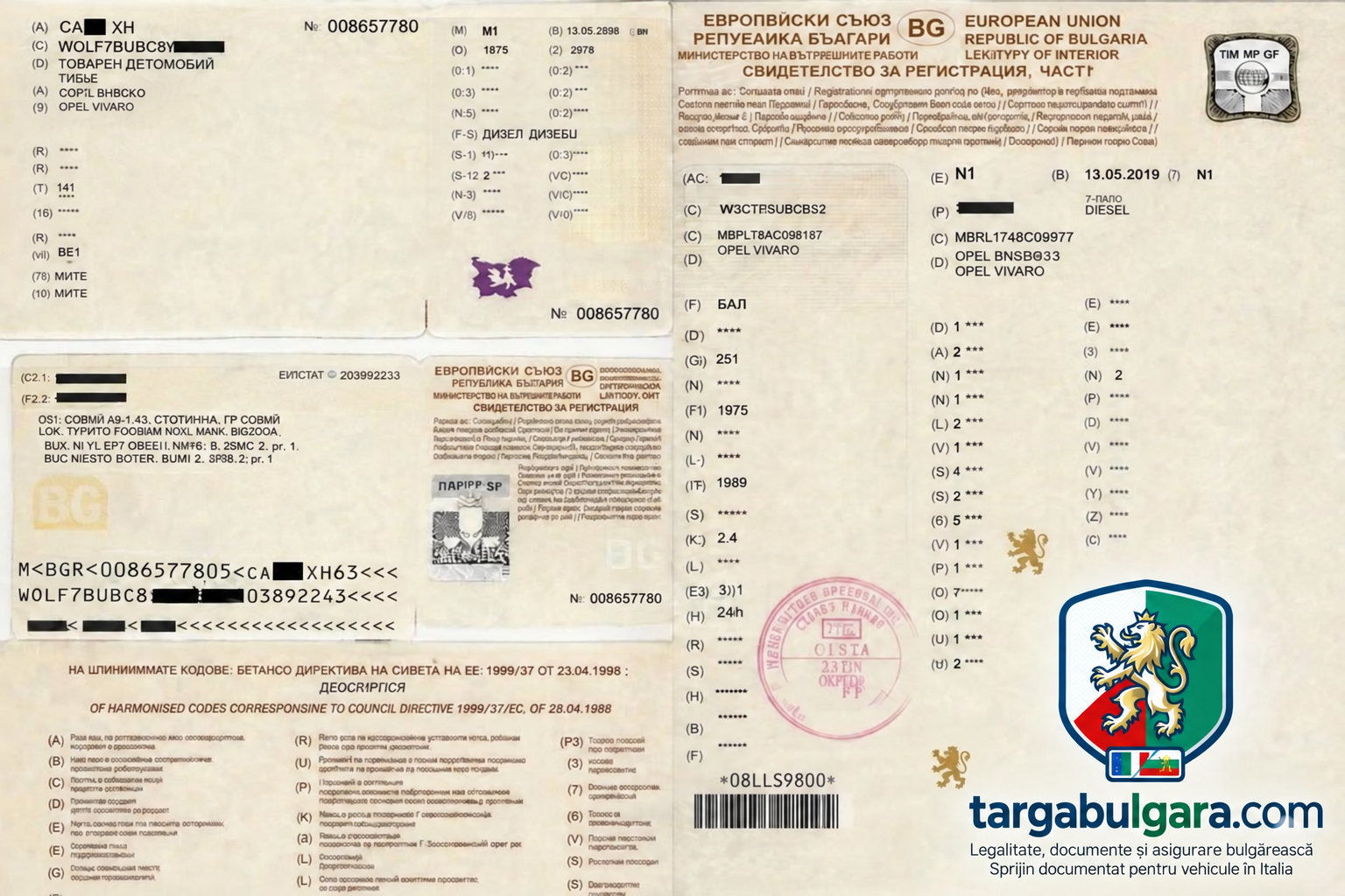 Documente bulgărești, articolul 93-bis și sprijin pentru REVE Legalitate, documente și asigurare bulgărească pentru un vehicul în Italia
